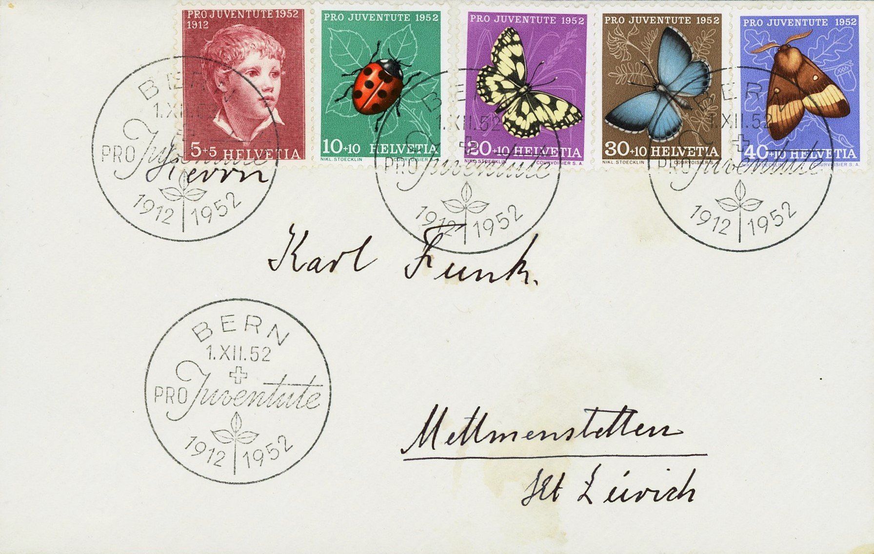 Alle Briefmarken: 1952: Pro Juventute FDC mit kompletter Serie – Gebraucht aus Basel von Strubelibs