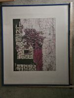 Œuvre graphique abstraite signée – Composition rose, noire e