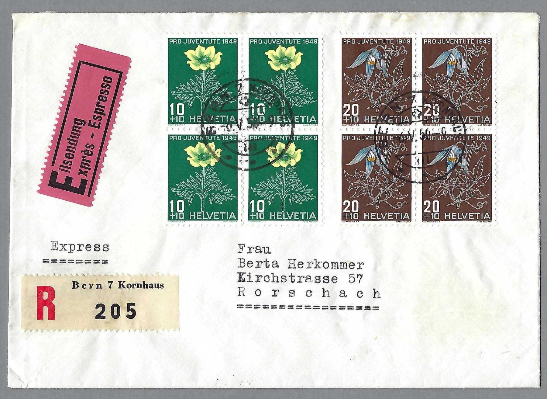 Tous les timbres: 1949, J130+131x4, 0 BERN, EIL/EING.-BRIEF – D'occasion à Pura par ulisse1957