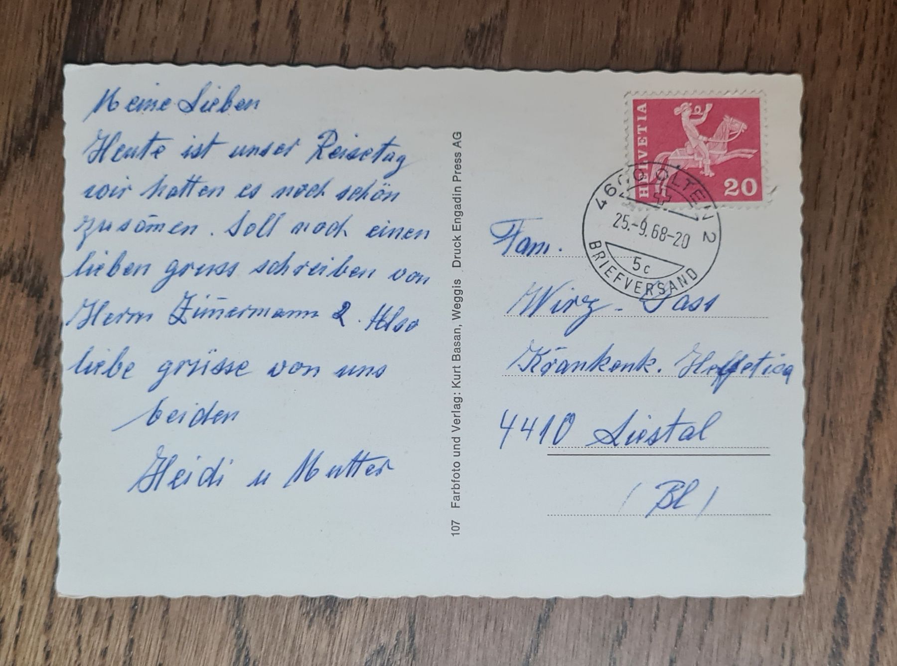 Cartoline postali: Weggis 1968 – Usato da Ebikon venduto da Donar50 1