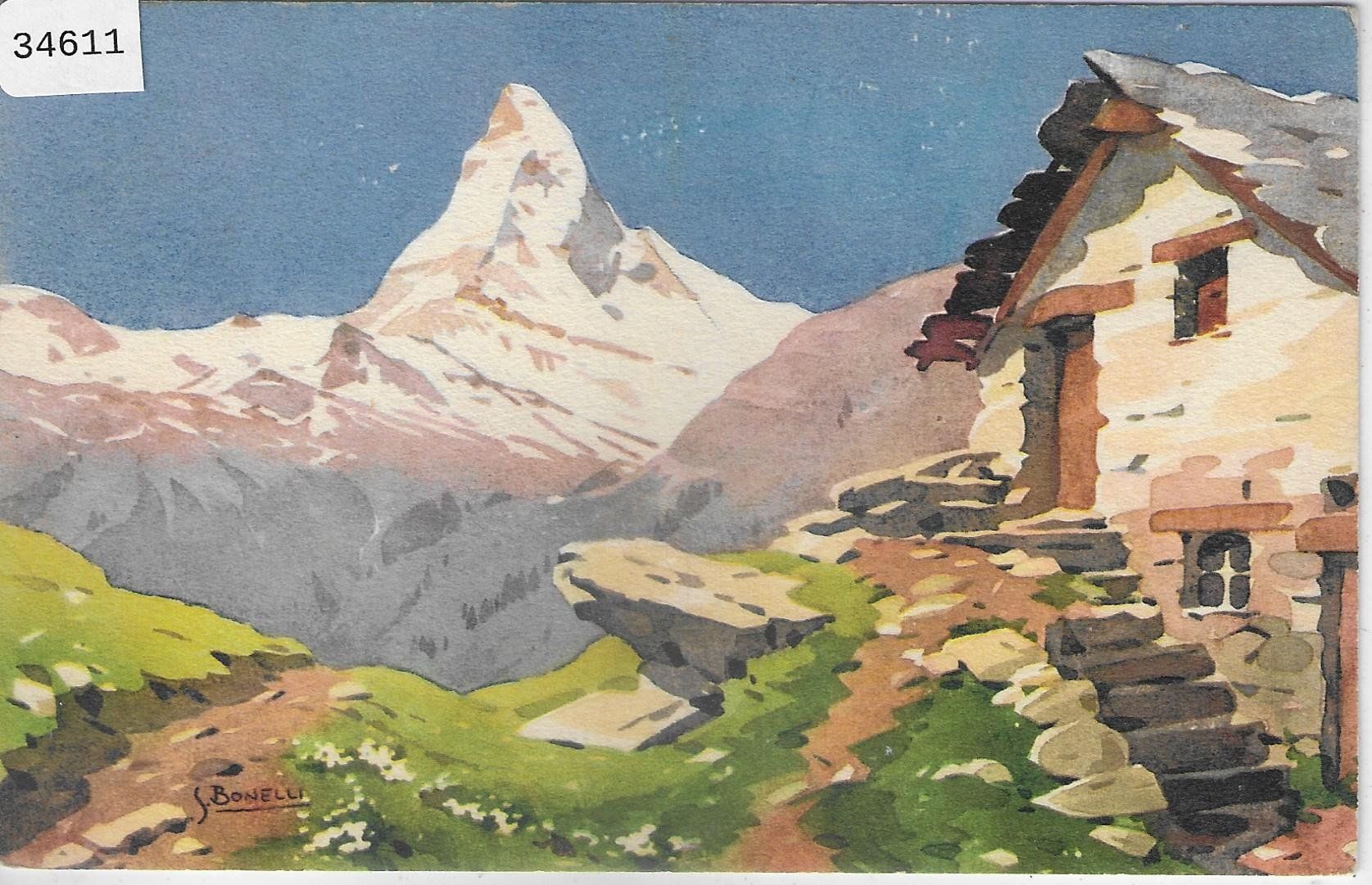 Cartoline postali: Mont Cervin - Matterhorn - Künstler: S. Bonelli – Usato da Ettingen venduto da Kartenplanet