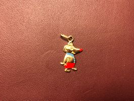 Anhänger Hund aus 18 Karat Gelbgold Au 750 und Emaille