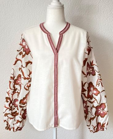 Calypso Bluse aus Baumwolle/Leinen mit Strickerei Gr.M