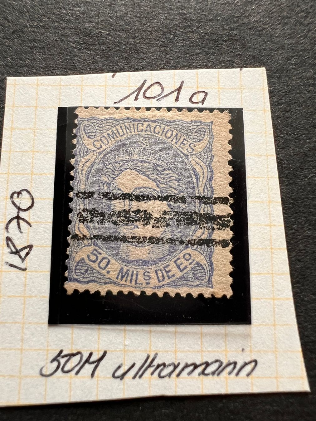 Alle Briefmarken: Spanien Mi. 101a  1870   gest. (2308) – Gebraucht aus Hinwil von Sidi4