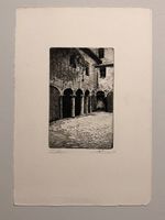 Orig. Radierung Innenhof mit Arkaden, Handsigniert