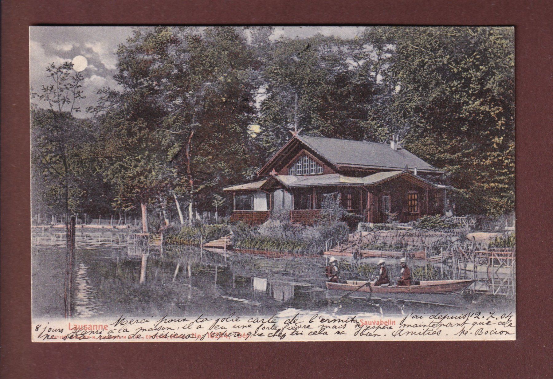 Cartoline postali: LAUSANNE - Sauvabelin - Clair de lune - 1904 – Usato da Pully venduto da nicecards
