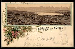 Lithographie Zürich, Ortspanorama, 1899
