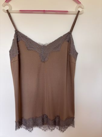 Schickes Top mit Spitze, Gr. L beige/grau,