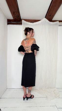 H&M Dress Black Off-Shoulder Puffy Sleeves Size 36EUR