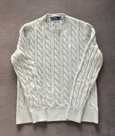 NEUER Polo Ralph Lauren Zopfstrick Pullover Gr. L Hellgrau