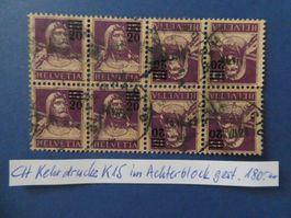 CH Kehrdrucke Nr. K15 2x im Achterblock gestempelt