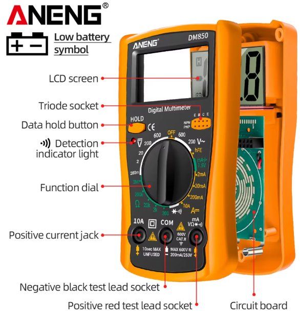 Messen: ANENG DM850 Digitales Multimeter AC/DC Voltmeter gelb – Neu und originalverpackt aus Illnau von diy-shop 1