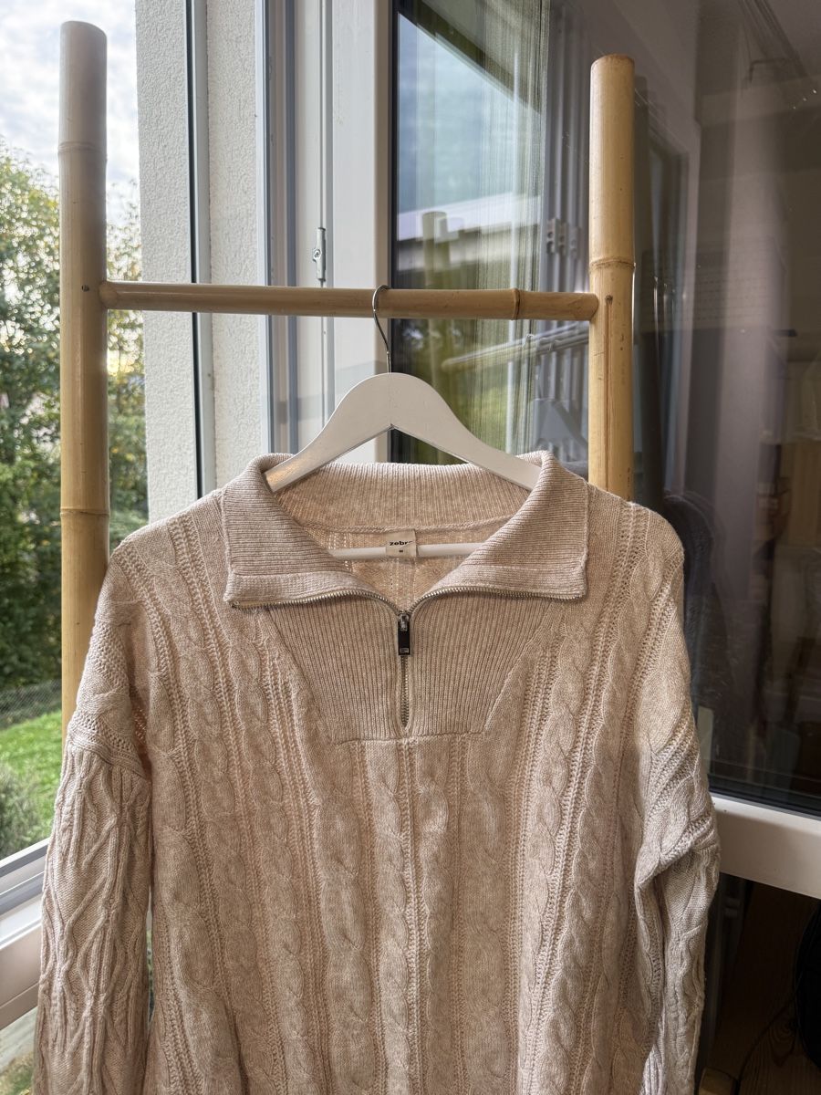 Pullover & Sweatshirts: Pull zippé Zebra beige maille torsadée taille M – Gebraucht aus Courtételle von ann_57c2 1