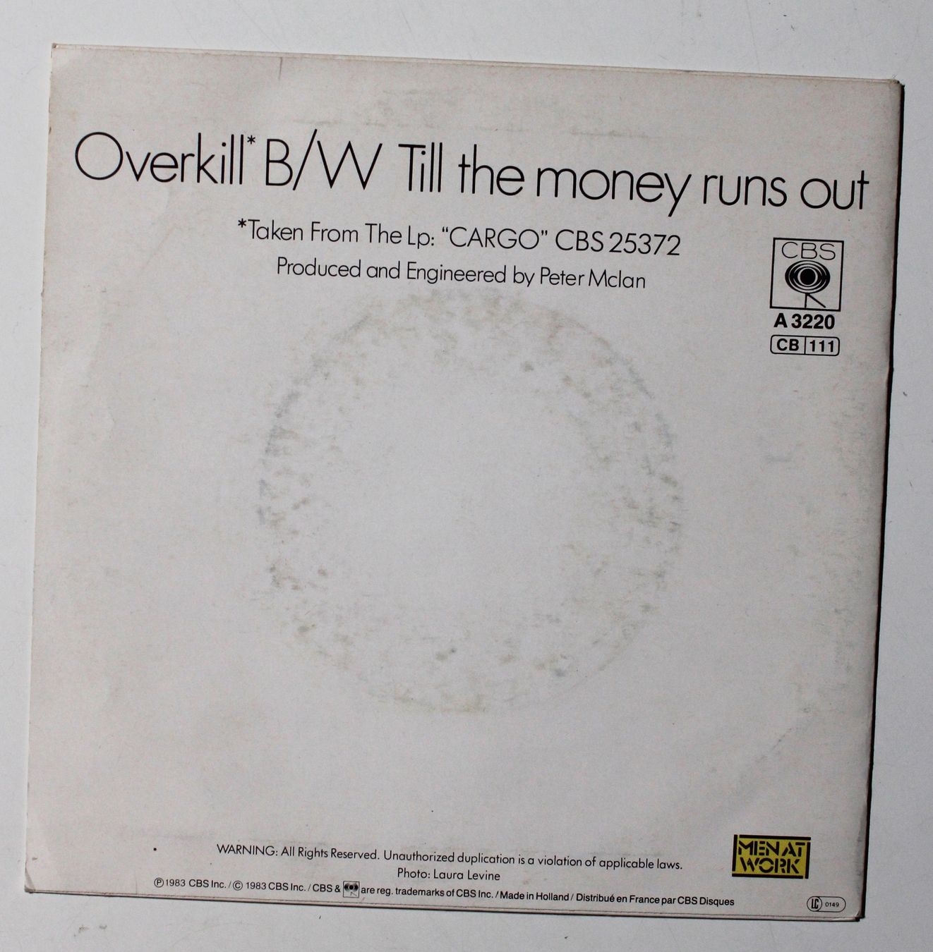 Dischi in vinile: 7" MEN AT WORK - OVERKILL 1983 – Usato da Brüttisellen venduto da Collector-Corner 2