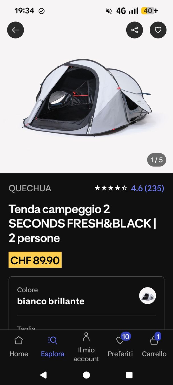 Decathlon Tende : Quechua 2 Seconds Fresh&Black Tent 2 Person – Nuovo (secondo la descrizione) da Roveredo GR venduto da JessK.Store 2
