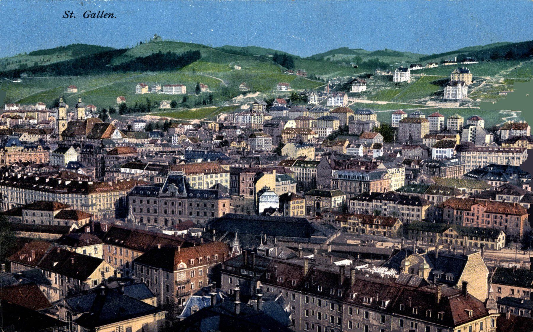 Cartoline postali: St. Gallen. Stadtansicht vom Rosenberg aus – Usato da Bronschhofen venduto da Astore