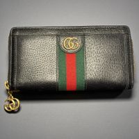 Portefeuille zippé GG Ophidia Zip Around en cuir noir