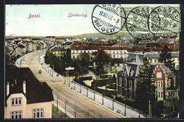 Basel, Strasse Spalenring mit Passanten