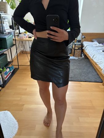 Mango Black Faux Leather Skirt Size M