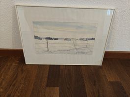 Aquarell Winterlandschaft von André Gentil, 1985 – gerahmt
