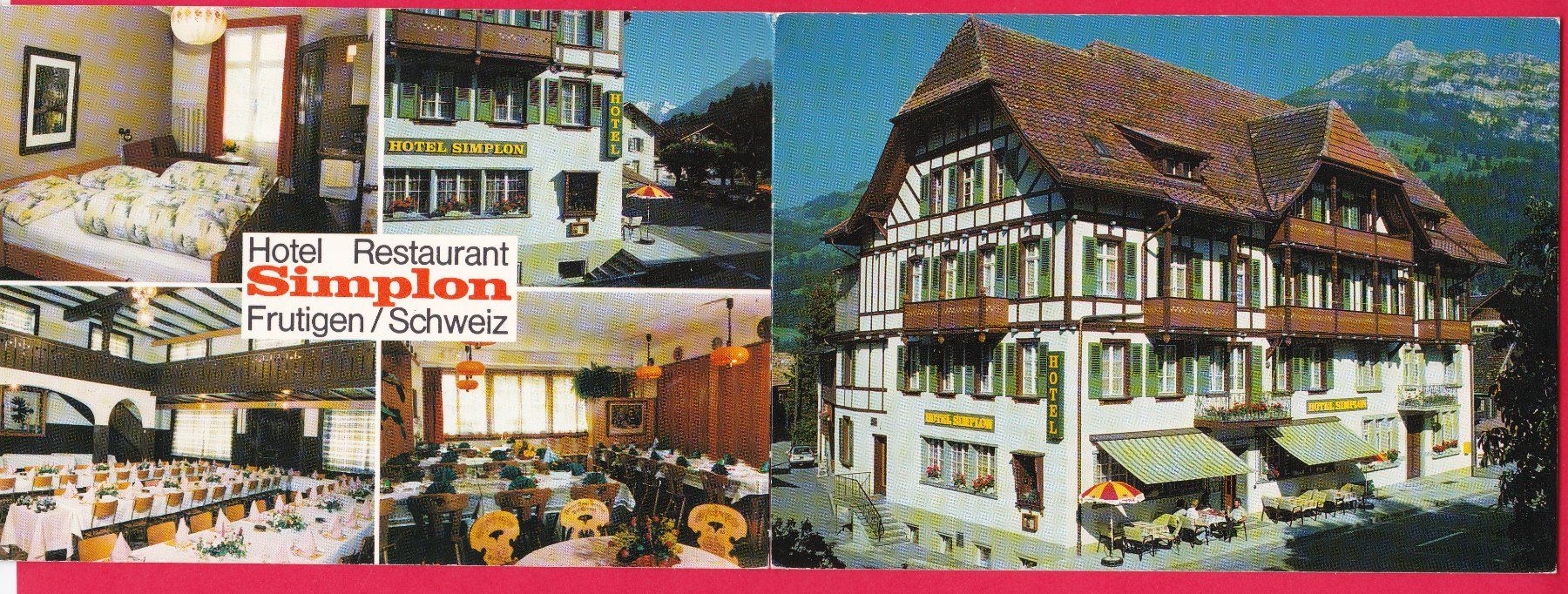 Cartoline postali: WERBE-DOPPELKARTE, HOTEL RESTAURANT SIMPLON, FRUTIGEN – Usato da Oberrieden venduto da Gebirgsstelze