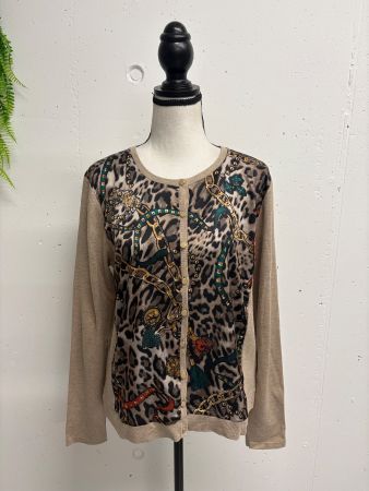 Gerry Weber Cardigan beige mit Leo Muster 40 Baumwolle