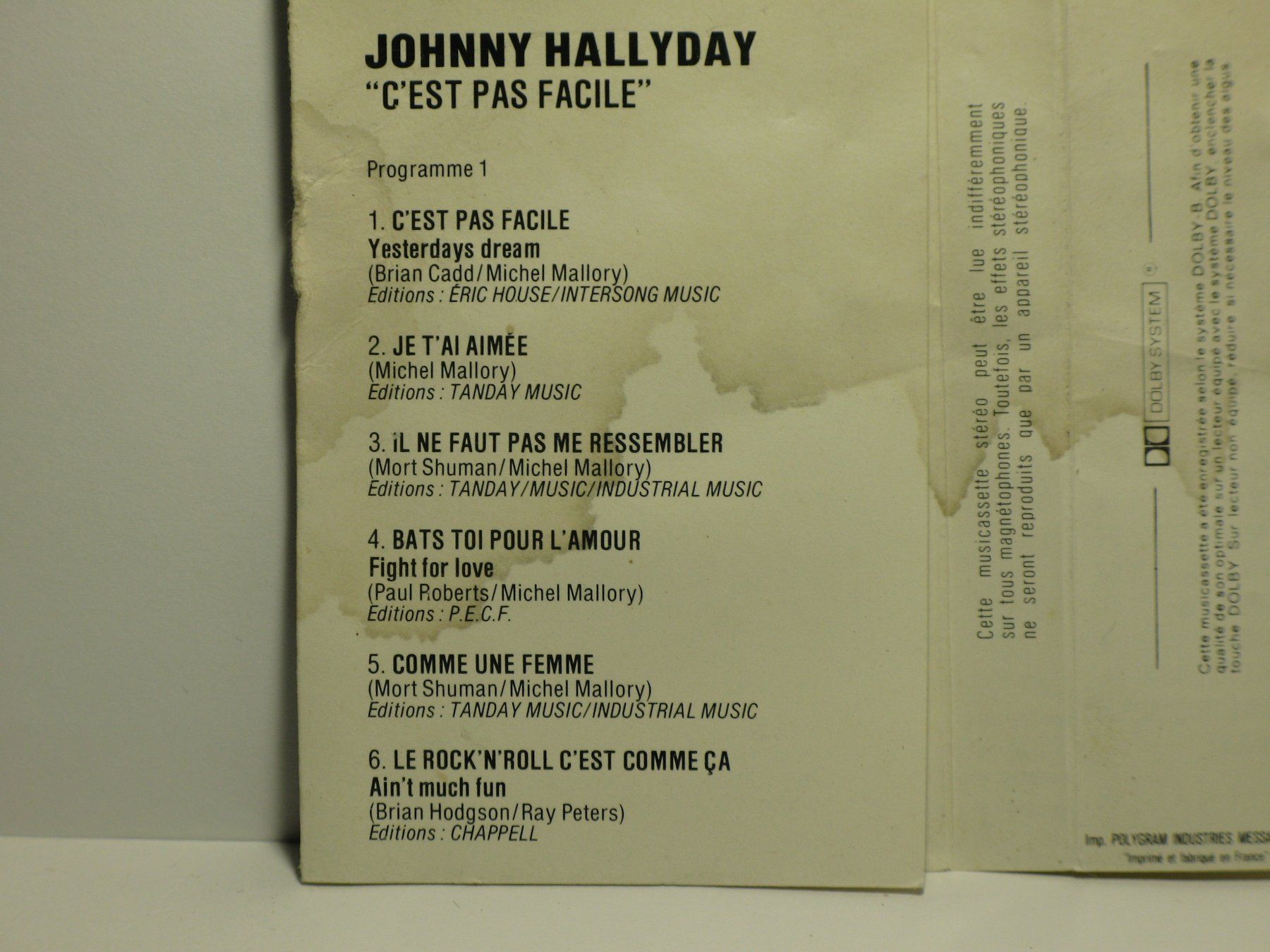 Kompaktkassetten: JOHNNY  HALLYDAY   "C´est  pas  Facile " – Gebraucht aus Langnau i. E. von gf2_29jt 2