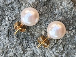 Vintage Ohrstecker mit (fake) weisse Perlen, 12 mm, Italien