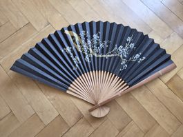 Vintage japanischer Fächer, handbemalt, 76cm