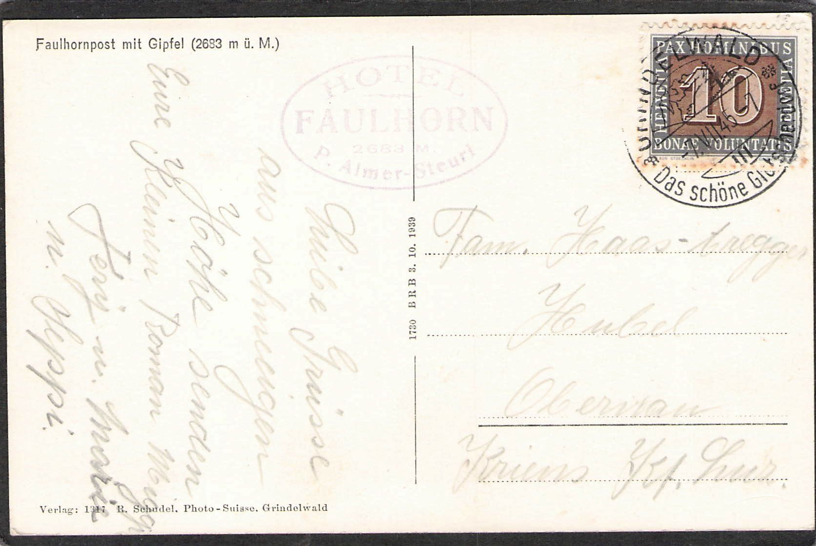 Cartoline postali: ^Faulhornpost 1945 – Usato da Reichenburg venduto da Pipo-67 1