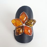  Bernstein-Ring in Form einer Blume in 925 silber gr 18,5 mm