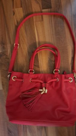 Beutel Handtasche rot von Darnel, sehr sauber, grobporig