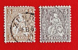 SITZENDE HELVETIA 30 WEISSES PAPIER FARBVARIANTEN 1862 GEST.