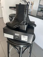 DKNY Chelsea-Stiefeletten aus schwarzem Leder, Größe 39, per