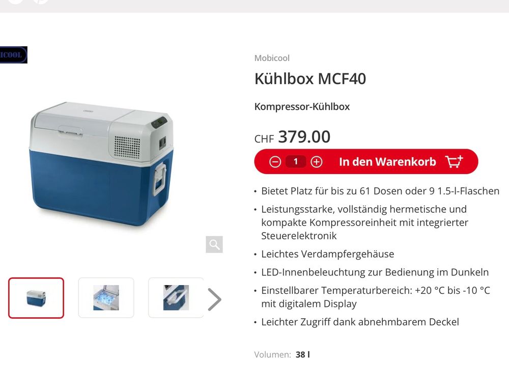 MobiCool MCF40 Kompressor-Kühlbox 38 L Blau/Grau - 12/24 V