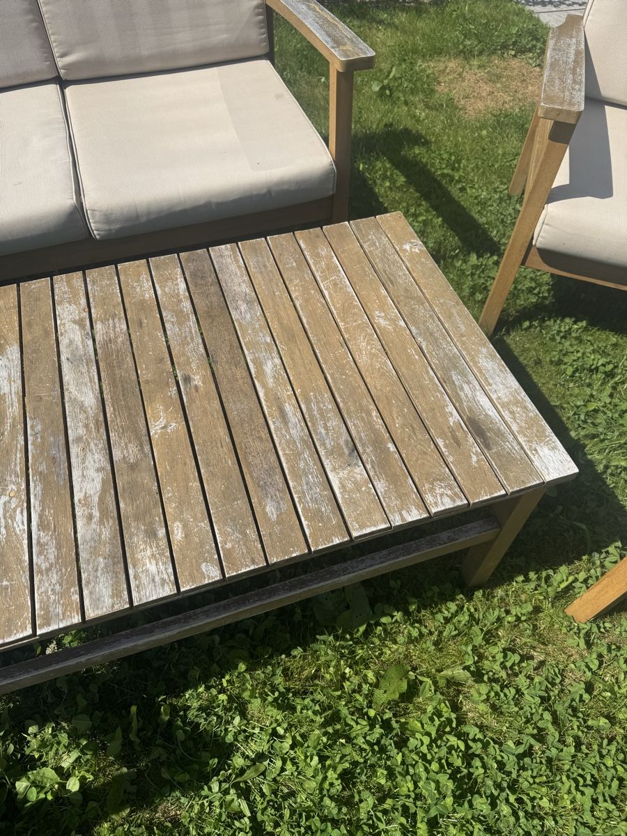 Set di tavolo e panche: Rustic Wooden Garden Set - Sofa, Chairs, Table, Footstool – Usato da Herrliberg venduto da ton_xgs8 5