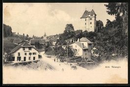 Valangin, Blick auf Schloss, Häuser und