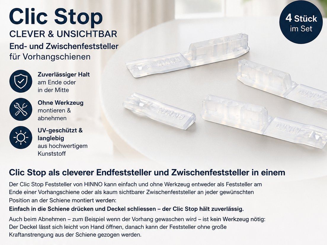 Supporti a parete: Feststeller HINNO CLIC STOP 4 Stück – Nuovo e nell'imballaggio originale da Adlikon b.Regensdorf venduto da MK-VORHANGSERVICE 1