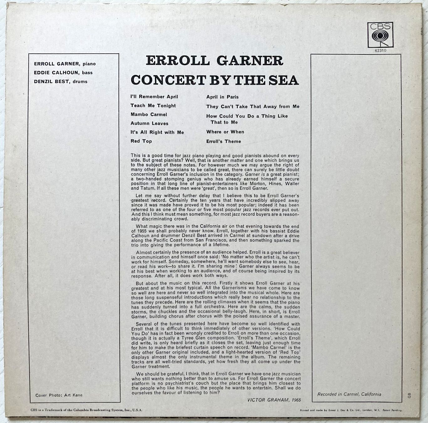 Dischi in vinile: ERROLL GARNER - CONCERT BY THE SEA – Usato da Bottens venduto da hotter-than-hell 1