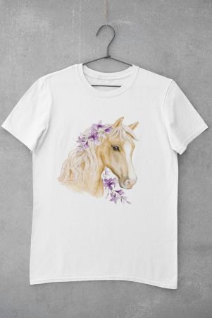 Damen L Frühling Pferd Baumwolle T-shirt  NEU