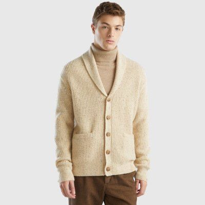 BENETTON Cardigan aus Wolle Herren - Grösse M - beige - NEU