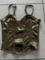 Khaki Satin Corsage Top mit Spitze, Divided, Grösse 36