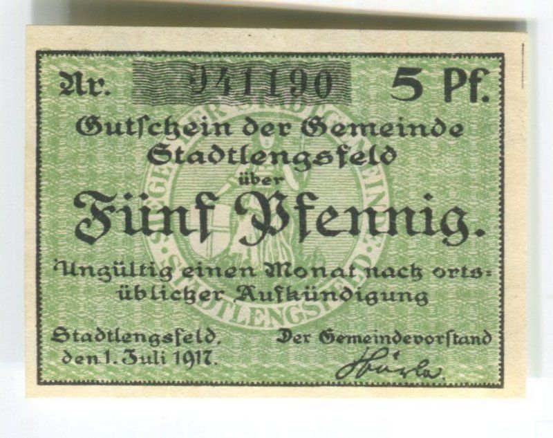 Banconote: Notgeld "5 Pfennig. Stadtlengsfeld 1917" – Usato da Basel venduto da Butsch5