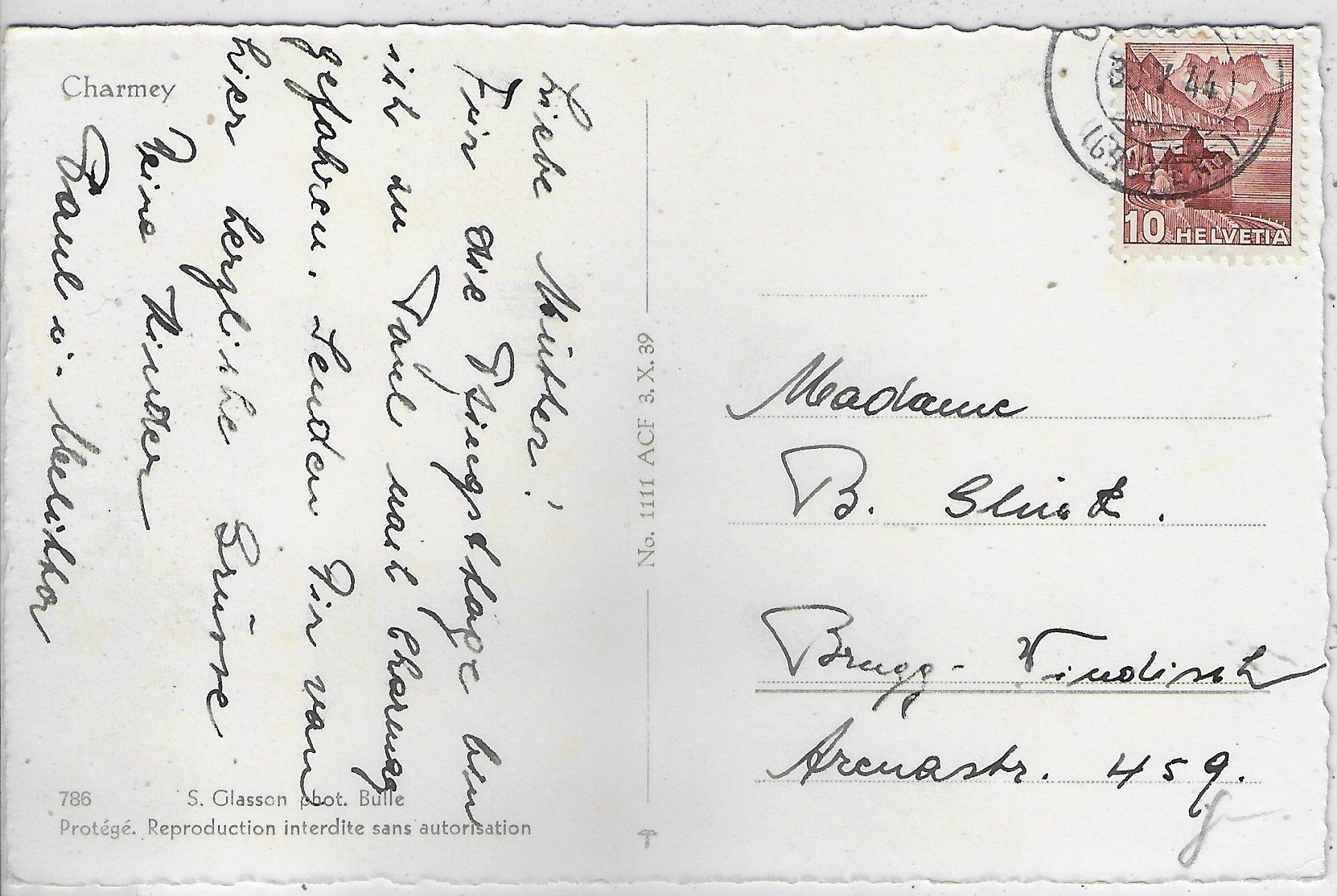 Cartoline postali: Charmey - Vue generale – Usato da Ettingen venduto da Kartenplanet 1