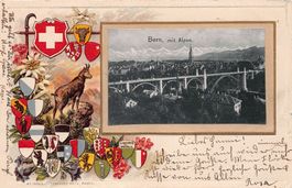 Bern mit Alpen im Relief-Wappenrahmen, gelaufen 1902