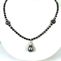 Collier perles de Tahiti BQ - Spinelles noir et rouge Ag925