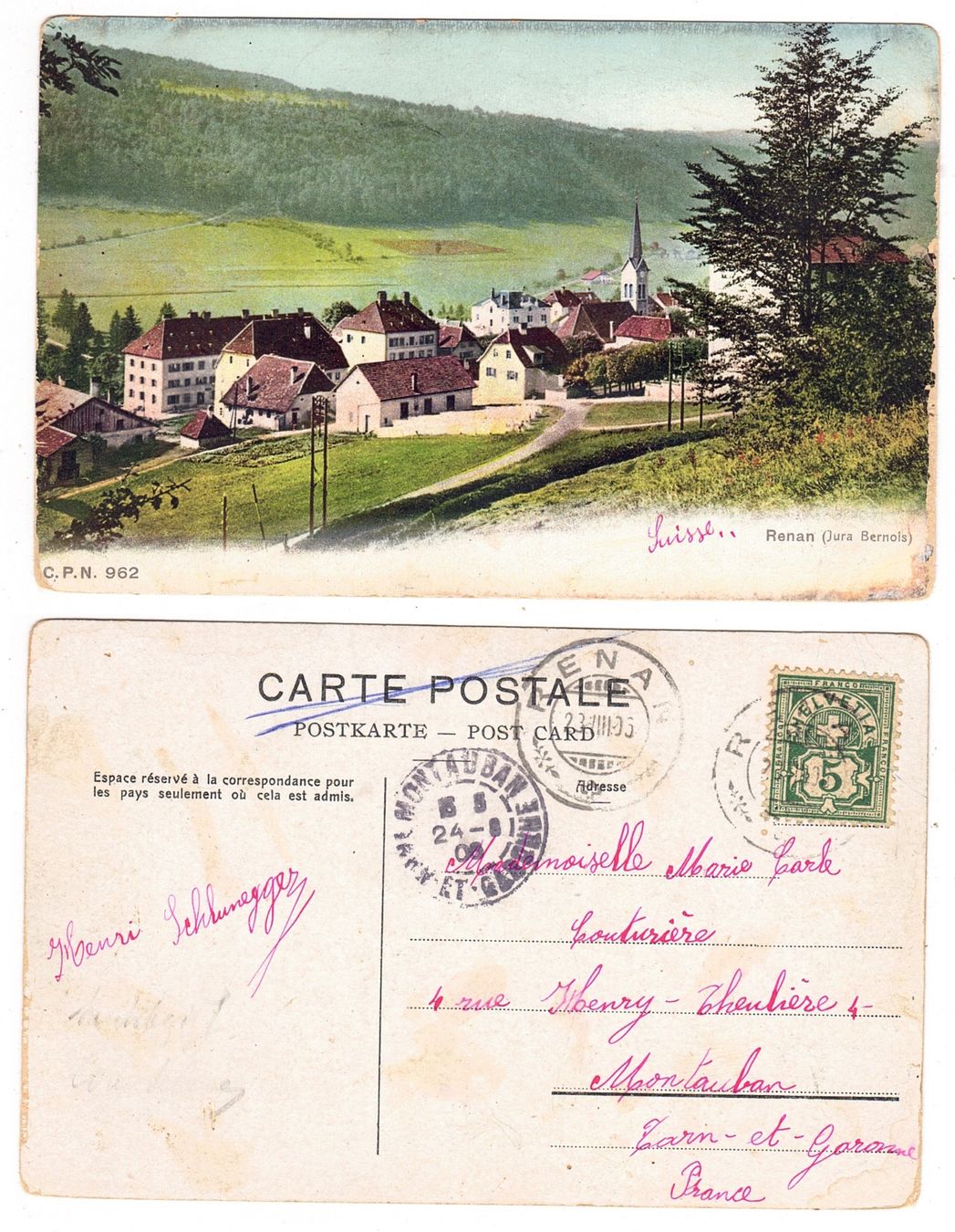 Cartoline postali: Renan – Usato da La Tour-de-Peilz venduto da amjust