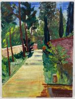 Südländischer Gartenweg – Öl auf Holzplatte, 1974, H. Nüesch