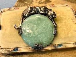 ART DECO XL BROSCHE/ANHÄNGER STERLING 925, JADE,RUBINE,FRANC