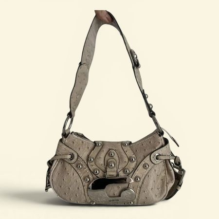 Seltene Guess Vintage Tasche 2000er, Beige, Straußen-Optik
